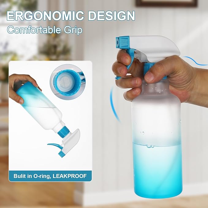 Spray Bottles 16.9oz/500ml Plastic Spray Bottle for Hair Mist/Stream Empty Spray Bottle Heavy Duty Refillable Containers for Cleaning Solutions, Plants Gradient 2 Pack (Blue)