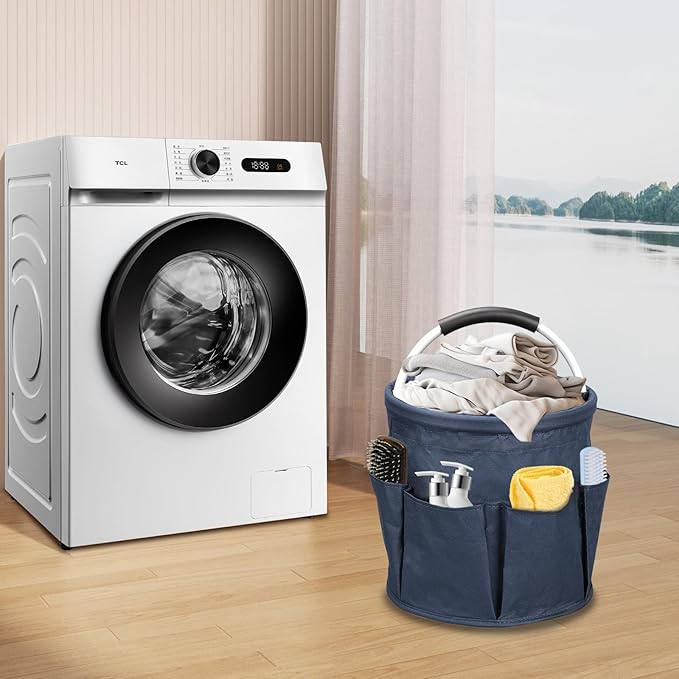 Cleaning Caddy with Handle, 17L Cleaning Supply Caddy Foldable Bucket Organizer Cleaning Products Organizers Cleaning Tools Bag 4.5 Gallon(Navy blue)