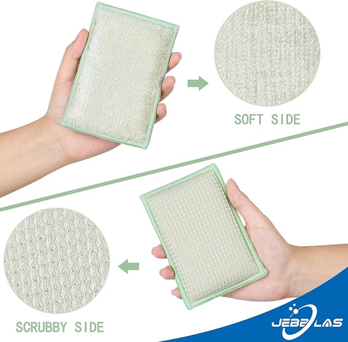 JEBBLAS 8Pack Bamboo Natural Kitchen Sponges Dish Sponge Cleaning Sponge Heavy Duty Scrub Sponge for Cleaning Kitchen and Household Pink