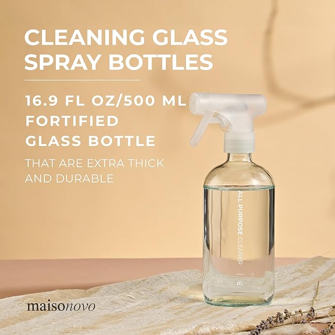 MaisoNovo Glass Spray Bottles for Cleaning - 16.9 fl oz Clear x 1 with 16 Labels