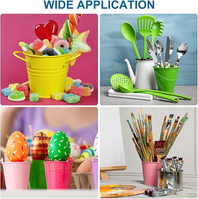 PATIKIL 5.1"x4.7" Small Metal Buckets with Handle, 12 Pcs Mini Galvanized Bucket Colorful Easter Buckets for Crafts Party Favors Decoration, Dark Purple