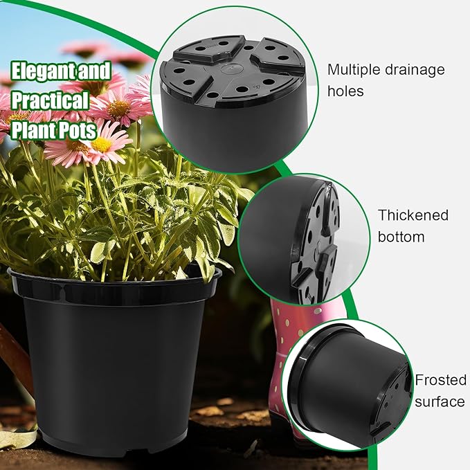 5-Gallon Nursery Pots 5P with 0.5 Gallon/2L Electric Spray Bottle, Plant Containers with Drainage Holes, Round Sturdy Garden Planters for Indoor/Outdoor Greenery