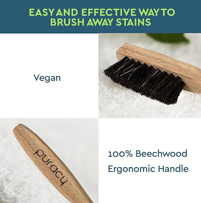 Puracy Laundry Stain Remover Brush for Tough, Deep, and Aged Clothing Stains, with Vegan Bristles for Safe and Effective Stain and Odor Elimination