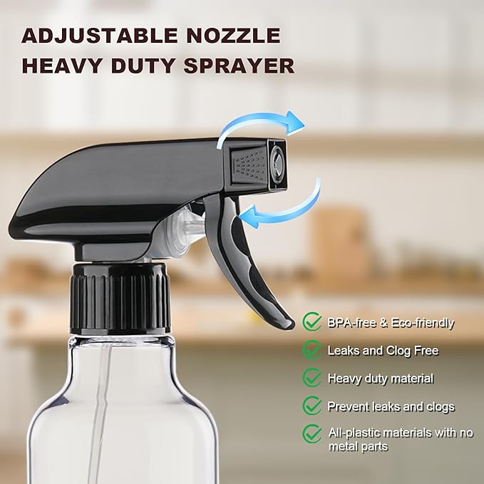 Spray Bottles 12oz Plastic Empty Spray Bottle for Hair Mist/Stream Spraying Heavy Duty Square Water Spray Bottles for Cleaning Solutions, Plants, Essential Oils 2 Pack (12oz)