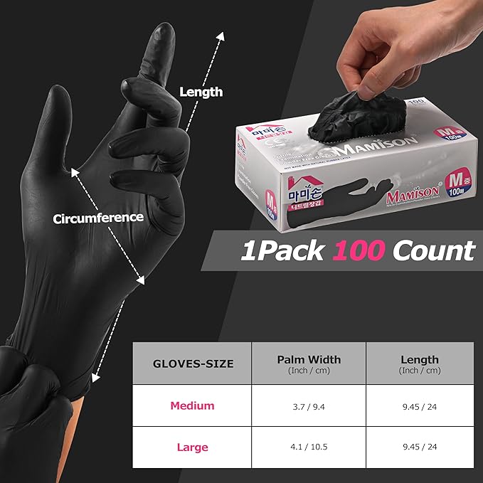 MAMISON Black Nitrile Disposable Gloves, Powder-Free, Latex-Free, 4 Mil, 100 Count, Food Safe, BBQ, Kitchen, Cooking