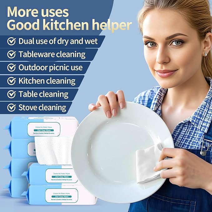Reusable Dry & Wet Dish Soap Foam Wipes - Multi-Purpose Cleaning Towels for Kitchen, Bathroom, Travel | No Water Needed, Eco-Friendly, Reaches Hard-to-Clean Areas (60 Pack)