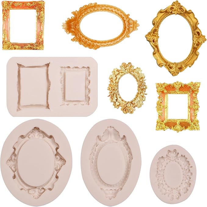 Vintage Picture Frame Chocolate Molds, 4 Pakcs Baroque Style Fondant Molds for Crafts, Chocolate, Cupcake Toppers