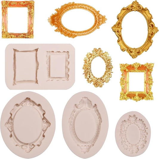 Vintage Picture Frame Chocolate Molds, 4 Pakcs Baroque Style Fondant Molds for Crafts, Chocolate, Cupcake Toppers