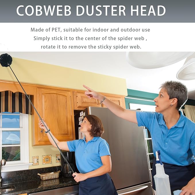 Cobweb Duster with Extension Pole,100" Ceiling Fan Duster Kit with 3 Heads,Bendable Ceiling Fan Cleaner Duster,Washable Reusable Dusting Pole for High Ceiling and Walls Furniture Home