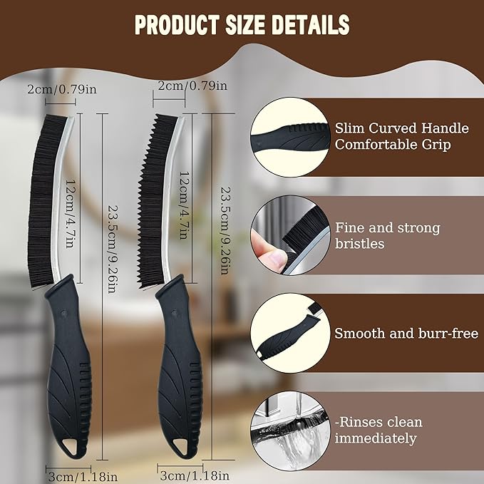 3Pcs Crevice Cleaning Brush Tool Grout Brush Cleaning Supplies, Home Essentials Bathroom Multifunctional Gap Scrub Hard Bristle Brushes for Household Use (Black Cleaning Brush-B)