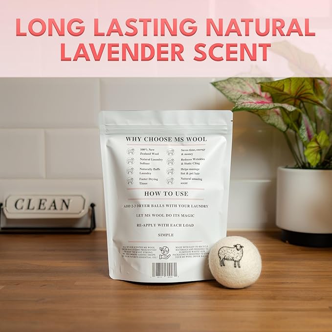 Lavender Scented Wool Dryer Balls – 4 XL Pack – Natural Fabric Softener, Reusable, Reduces Static, Reduces Wrinkles & Shortens Drying Time, Made W/Essential Oil, 100% Pure Wool