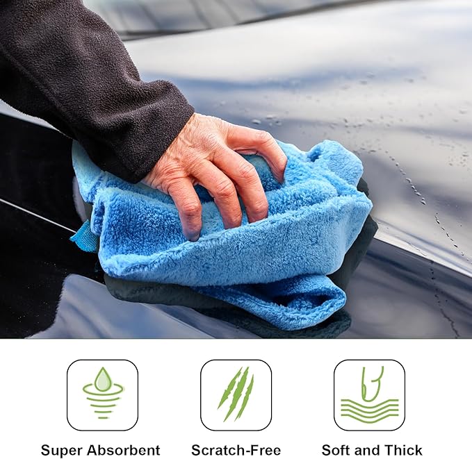 Shimeyao 30 Pcs Edgeless Microfiber Plush Towels for Cars Detailing Drying Wash Polishing Absorbent Cleaning Cloths, 500 GSM, 16 x 16 Inch(16 x 16 Inch,Multicolor,30 Pcs)