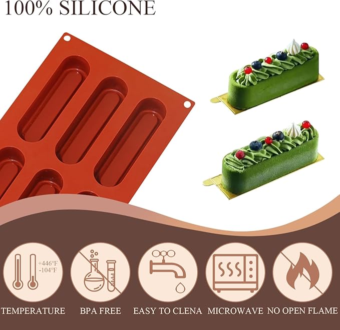 Finger Chocolate Silicone Mold 6-Cavity Bar Mold for Chocolate, Candy, Bread, 11.6 x 6.8 x 1.3 inches