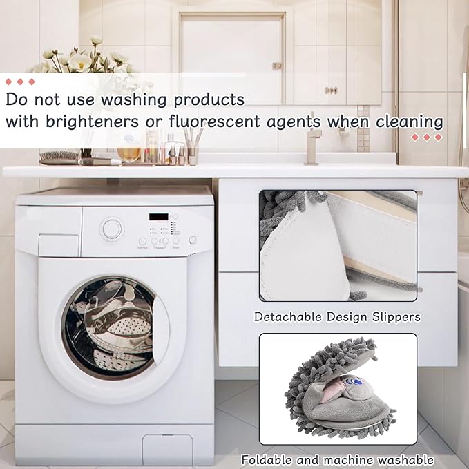 Liitrton Mop Slippers Cartoon Mop Shoes, Washable Microfiber Slippers for Floor Cleaning, Detachable Mopping Slippers for Women Home Floor Cleaning Tools (Grey Rabbit, Women 7-9/Men 5-7)