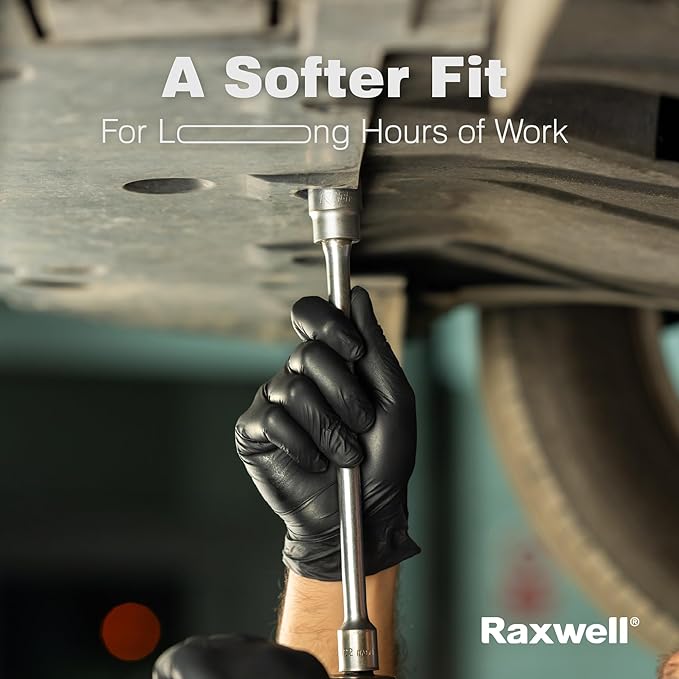 Raxwell Heavy Duty Disposable Gloves Latex Free | 5.5 Mil Black Nitrile Gloves | Powder Free Chemical Resistant Gloves