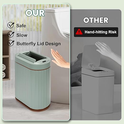ELPHECO Bathroom Trash Can with Lid Butterfly, Motion Sensor Trash Can Bathroom Decor Automatic Garbage Can Wastebasket Bathroom Accessories, Kitchen, Living Room, Office, Sage Green