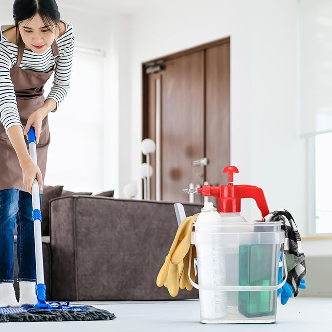 4 Pcs Plastic Bucket 5 Quart Square Bucket Utility Small Pail with Handle Sturdy Pail Organizer for House Cleaning Storage Livestock Feeding Car Washing Food Storage, No Lids(Clear)