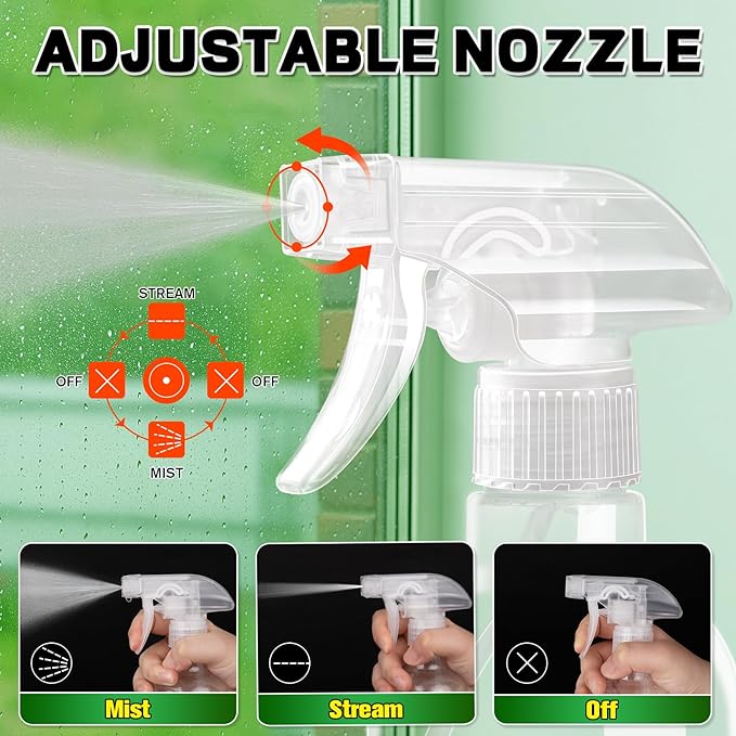 DIYSELF Spray-Bottle-Nozzle-Replacement, Universal Spray Bottle Top for Plastic Glass Bottles, Adjustable Trigger Sprayer, 24 Pcs Spray Nozzle Heads for Cleaning, Commercial Use, Chemical Resistant