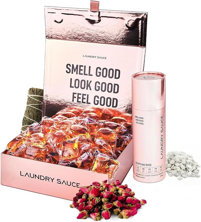 Laundry Sauce - Luxury Scented Laundry Detergent Pods & Scent Booster Bundle (Egyptian Rose), Premium Laundry Washing Pods with High-End, Sophisticated Fragrances - Dye Free & HE Compatible