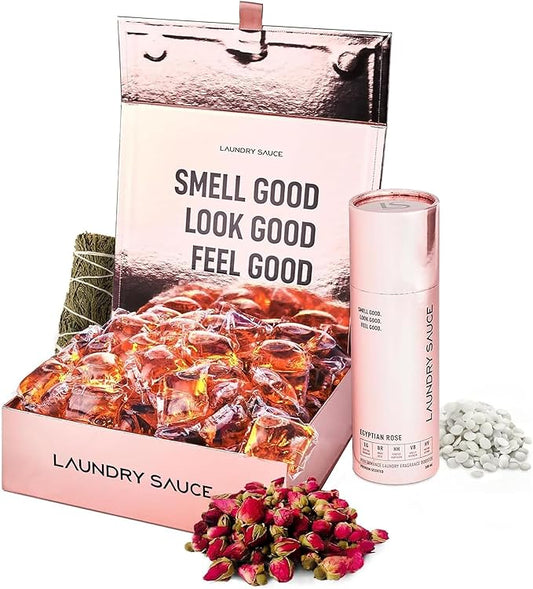 Laundry Sauce - Luxury Scented Laundry Detergent Pods & Scent Booster Bundle (Egyptian Rose), Premium Laundry Washing Pods with High-End, Sophisticated Fragrances - Dye Free & HE Compatible