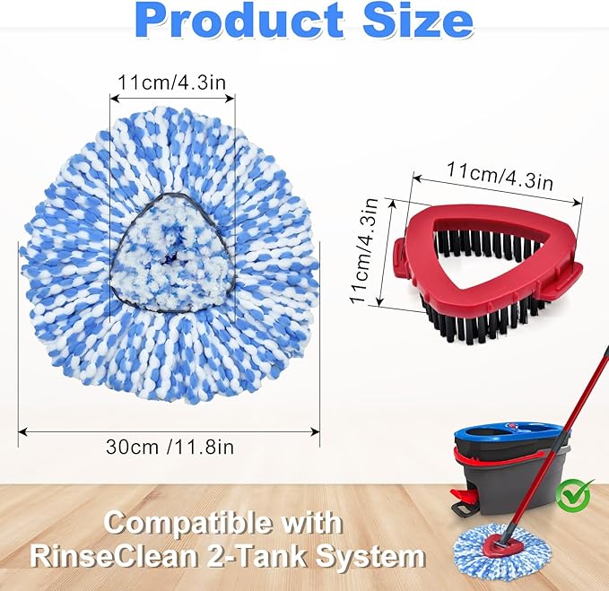 Mop Heads Replacements for Ocedar, 5 Pack Mop Replace Head for Ocedar RinseClean 2-Tank System, Spin Mop Replacement Head with 2 Scrubber Mop Head, Microfiber Mop Refills Deep Cleaning