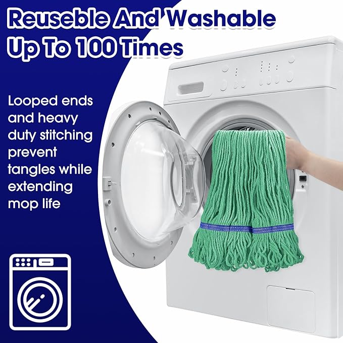6 Pack Heavy Loop End Cotton String Mop Head Heavy Duty Mop Head Commercial Refills Mop Head Replacement for Home Industrial Commercial Floor Cleaning(Green, Blue)