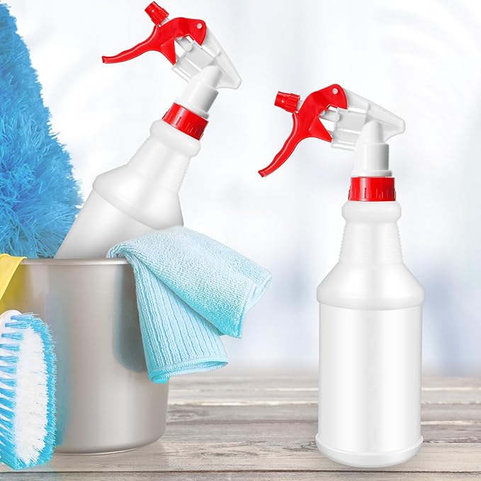 10 Pack Spray Bottles 16 oz Empty Water Spray Bottles for Cleaning Heavy Duty Refillable Squirt ‌Container with Measurements Adjustable Nozzle for Household(Red and White,White Style)