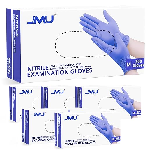 JMU Nitrile Gloves Case Medium, 1200 Count, Gloves Disposable Latex Free Bulk, 3.5 Mil, Violet Blue