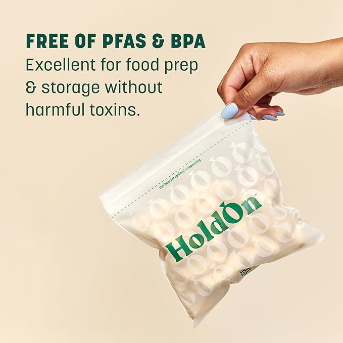 HoldOn Household Staples Set – Heavy duty, PFOA-Free, Compostable 13-Gallon Tall Kitchen Trash Bags, 4-Gallon Small Trash Bags, Gallon ZipSeal Bags and ZipSeal Sandwich Bags