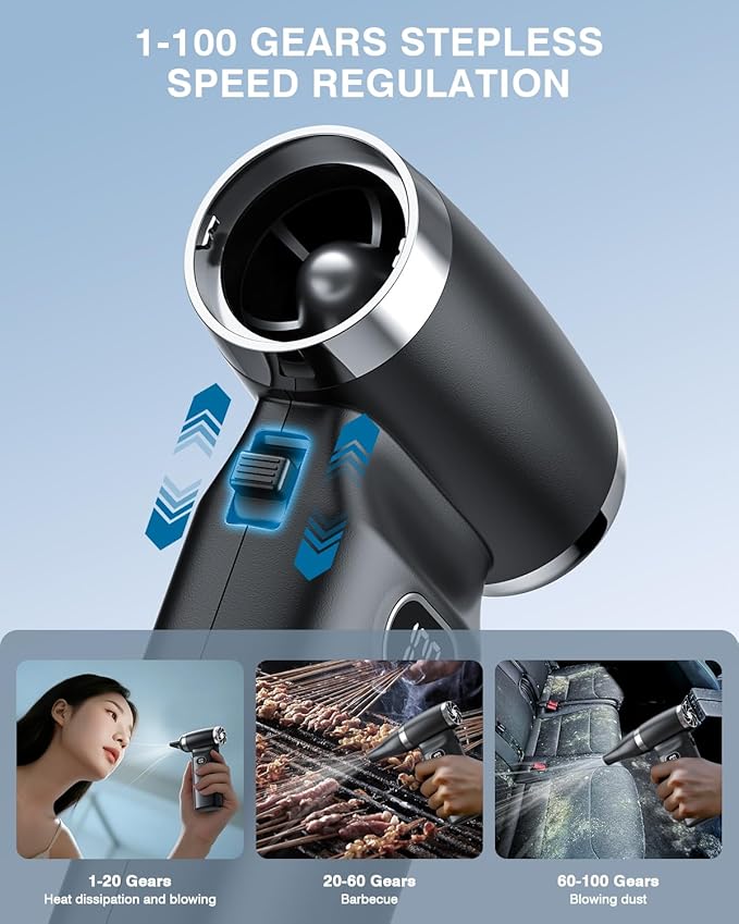 Electric Compressed Air Duster Cordless: 70 MPH High Wind Speed Mini Air Blower for Electronics Portable Computer Cleaner Hand Keyboard Cleaning Powerful Duster for Car, Fans and Other Sences