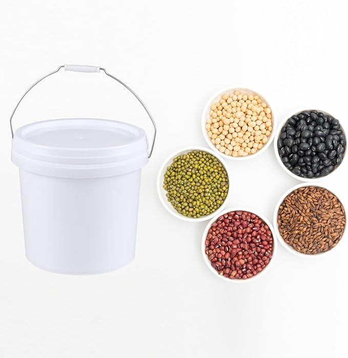 vababa 4 Gallon Plastic Food Storage Pail with Handle, 4-Pack Utility Storage Bucket Container with Lid, White
