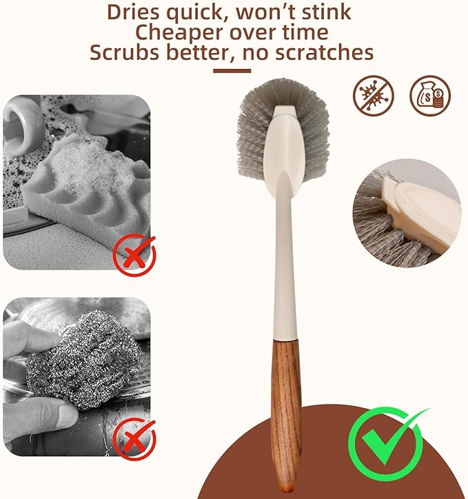4-Pack Heavy Duty Scrub Brushes Set with Wooden Handles, Triangle & Square Floor Scrubber, Dish Brush, Grout Cleaner for Kitchen, Bathroom, Tile, Carpet & Stubborn Stains Removal