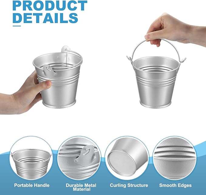 PATIKIL 2.7"x2.3" Small Metal Buckets with Handle, 12 Pcs Mini Galvanized Bucket Colorful Easter Buckets for Crafts Party Favors Decoration, Silver