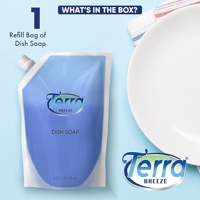 Dish Soap Refill Bag | Non-Toxic, Gentle on Skin | Eco-Friendly Dishwashing Solution for Home Kitchens, Restaurants, and Vacation Rentals | 1 Liter Refill For Small Dispensers