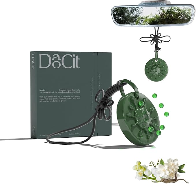 Car Air Freshener Hanging Essential Oil Diffuser with Bead Release Design, 40+ Days Long Lasting Scent for Men & Women, 7 Original + 14 Refills for Car/Home/Office, Freesia