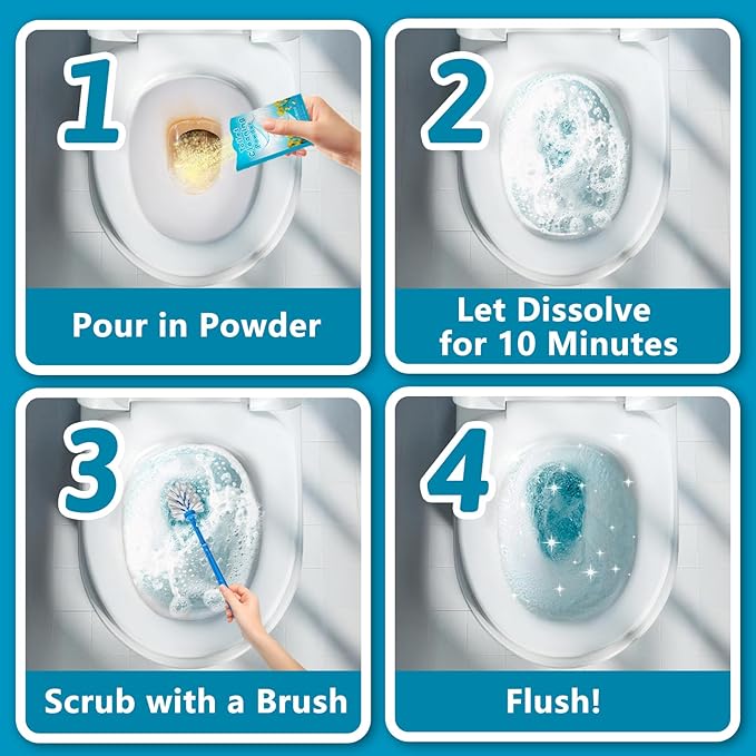 Toilet Bowl Cleaner Powder - Self-Activating Toilet Cleaner for Stubborn Stains & Limescale, Deep Cleaning Foam with Daylily Fragrance, Safe Toilet Cleaning Supplies (4 Packs × 3 oz)