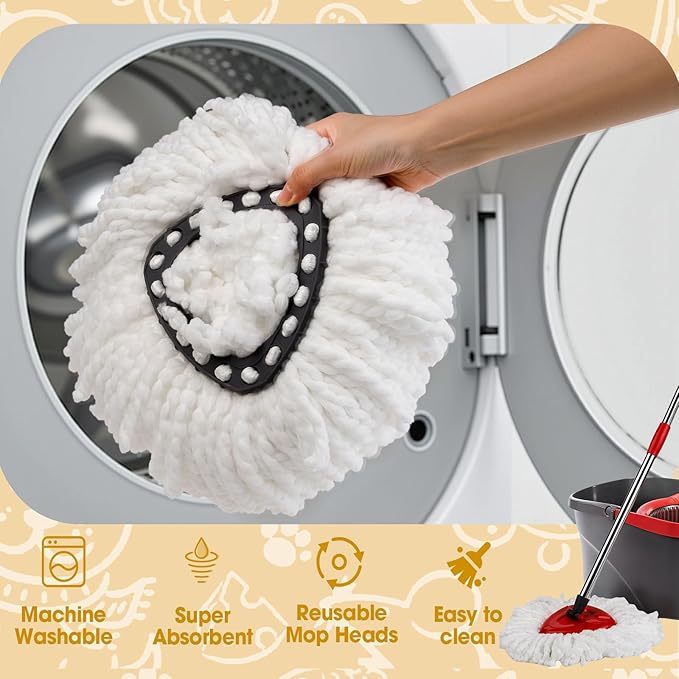 10 Pack Spin Mop Replacement Heads, 360° Microfiber Spin Mop Refills for O-Cdea EasyWrin 1-Tank System, Machine Washable Mop Replace Head for Easy Cleaning