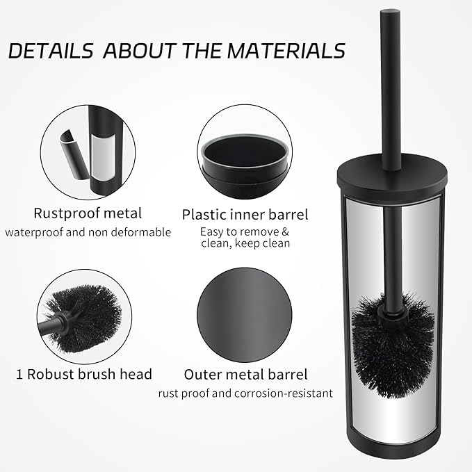 Stainless Steel Toilet Brush with Holder Set for Bathroom Storage and Organization Toilet Bowl Cleaner Brush and Holder (1, Black)