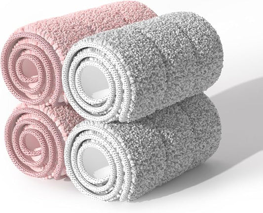 JOYMOOP Mop Replacement Pads, Reusable Microfiber Mop Pads for 13-inch Flat Mop and Mop Bucket Set, Pack of 4 Refills - Grey and Pink