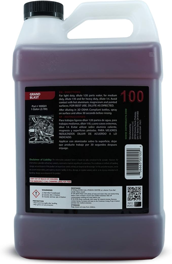 3D Grand Blast Engine Degreaser – Heavy Duty Biodegradable Cleaner for Engines, Wheels, Exhausts & More – Fast-Acting, Non-Staining – Made in USA – 1 Gallon