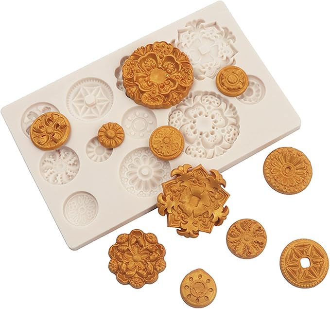 Baroque Gemstone Fondant Molds - Embossed Cupcake Decorating Molds for Wedding Dessert Setting, Sugar Craft, Cookies, Gum, Flower Paste, Marzipan, Polymer Clay, Epoxy