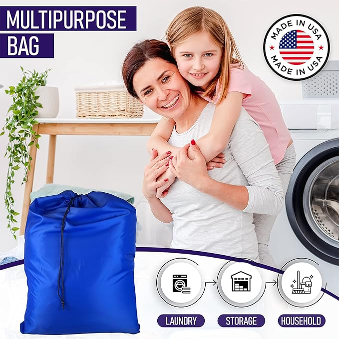 Laundry Bag with Locking Closure Drawstring – Extra Large Heavy Duty 100% Nylon, Large & Foldable Clothes Sack – Lightweight Dirty Laundry Organizer for Travel, Dorm, Gym – L 40" x H 50" (ROYAL BLUE)
