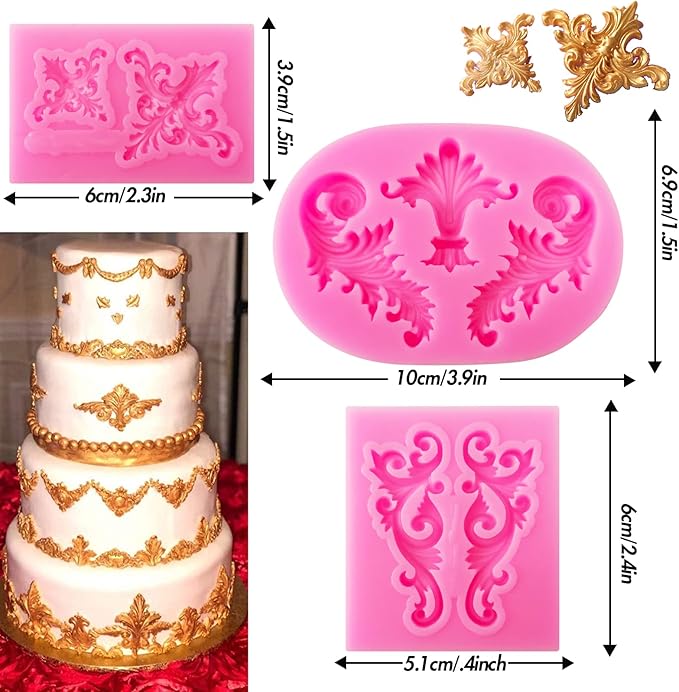 7Pcs Baroque Style Curlicues Scroll Lace Silicone Fondant Molds, Relief Flower Mould Filigree Mold 3D Cake Sculpted for Candy Gummy Decoration Cupcake Topper Jewelry Polymer Clay Crafting Projects