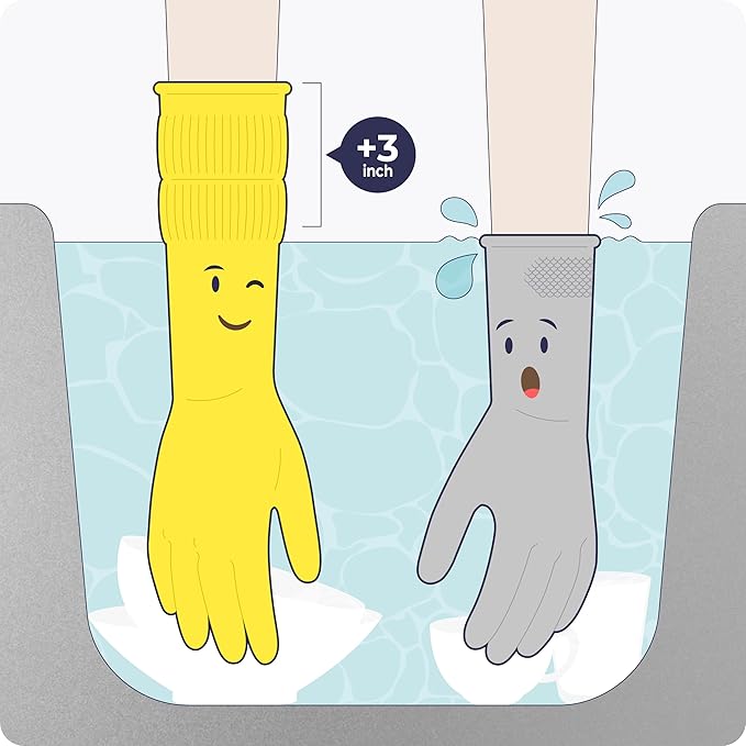 FMP Brands 3/6/12/60 Pairs 15 Inch Extra Long Rubber Dishwashing Gloves - Non-Slip for Cleaning, Kitchen, Bathroom, Gardening