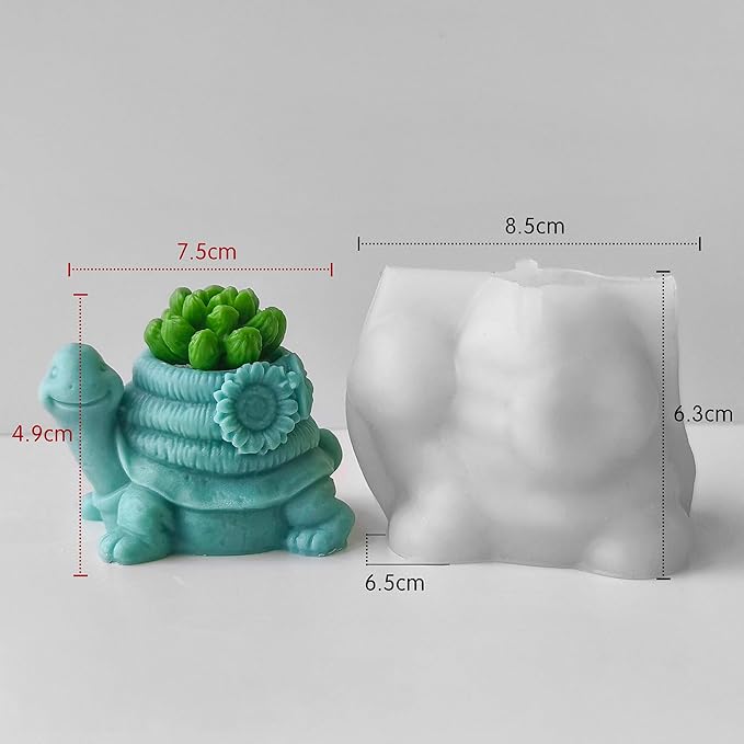 Flower Pot Succulent Mold - Turtle & Animal Shapes, Silicone & Resin Casting Molds for Candle Making & Home Decor