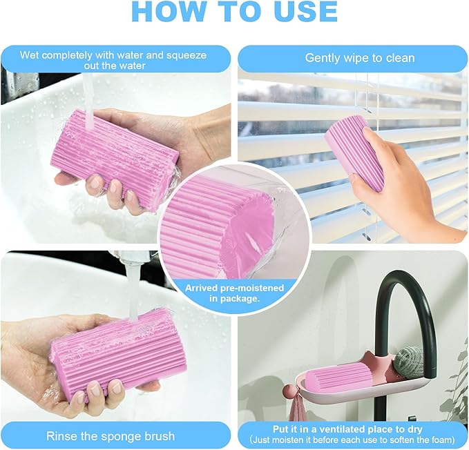 2-Pack Damp Clean Duster Sponge, Magic Sponge Eraser Baseboard Cleaner Tool, Dusters for Cleaning Blinds, Glass, Vents, Railings, Mirrors,Window Track Grooves and Faucets