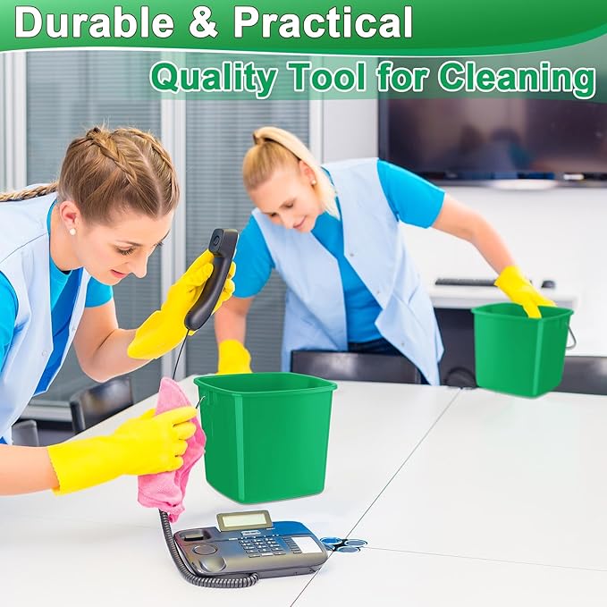 Zhehao 6 Pcs 3 Quart Cleaning Bucket Small Detergent Square Bucket Sanitizing Plastic Pail with Handles Square Cleaning Pail for Home, Offices, School, Commercial Use, Food Service(Dark Green)