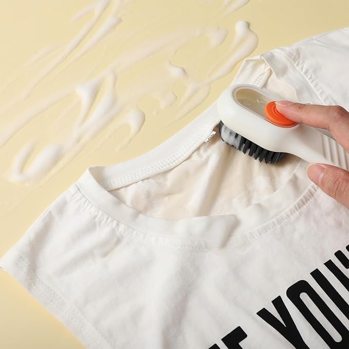 2 Pcs 2 in 1 Multifunction Cleaning Brush Shoe Laundry Brush Liquid Box Soap Dispenser Scrub Brushes for Cleaning Liquid Adding Soft Brushes Hooks for Washing Clothes Household Bathroom Kitchen