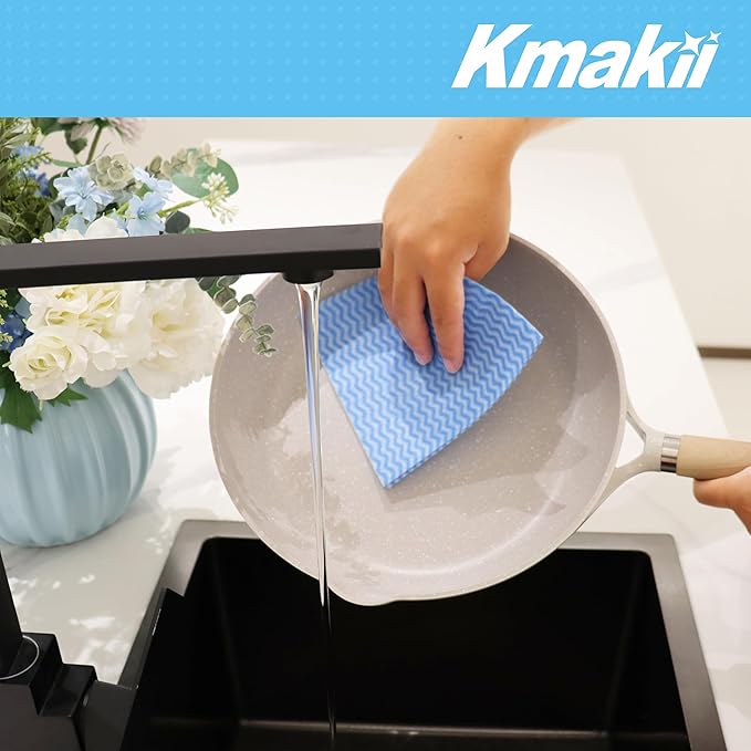 KMAKII Reusable Heavy Duty Cleaning Cloths – Multi-Purpose Dish Towels & Wipes for Kitchen & Home, Super Absorbent, 12 x 12 in (30 x 30 cm), Blue, 50 Pack