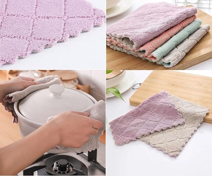 10 Pack Kitchen Cloth, Microfiber Dish Towels Washcloths, Super Absorbent Coral Velvet Dishtowels, Premium Cleaning Cloths,Non-Stick Oil Quick Dry DishTowels, Soft Tea Towels, Table Cleaning Cloths.